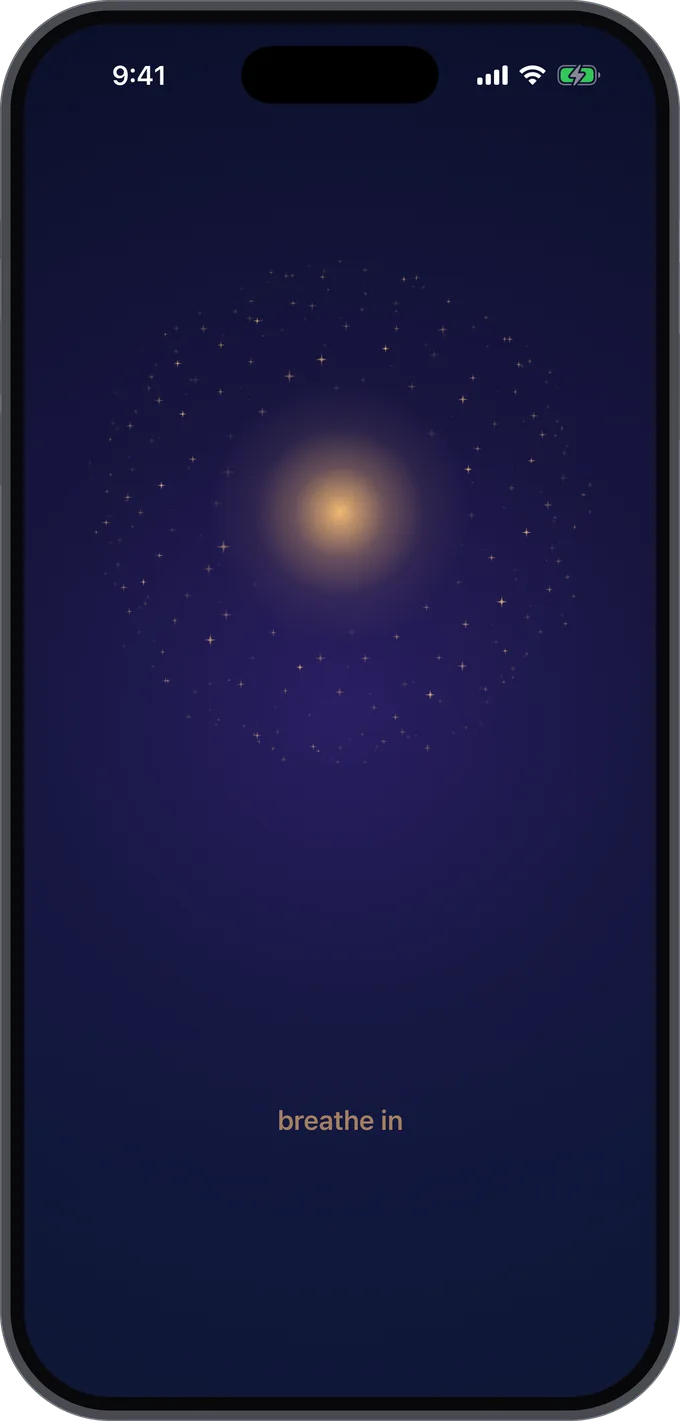 The Gratitoo breathing orb glowing amber against a night sky